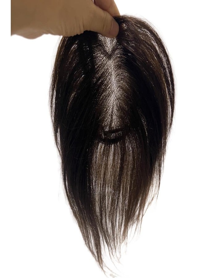 وصلات شعر بشري دانتيل بتصميم زهرة شقائق النعمان بدون حواف للنساء، مشابك لتثبيت غرة صناعية، قطعة شعر منفوشة لتغطية الشعر الرمادي الخفيف (8 * 11 غرة بنية هوائية) - Image 4